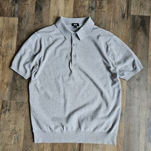 Uniqlo Men's Medium Gray Washable Knitted Polo Sweater Short Sleeve